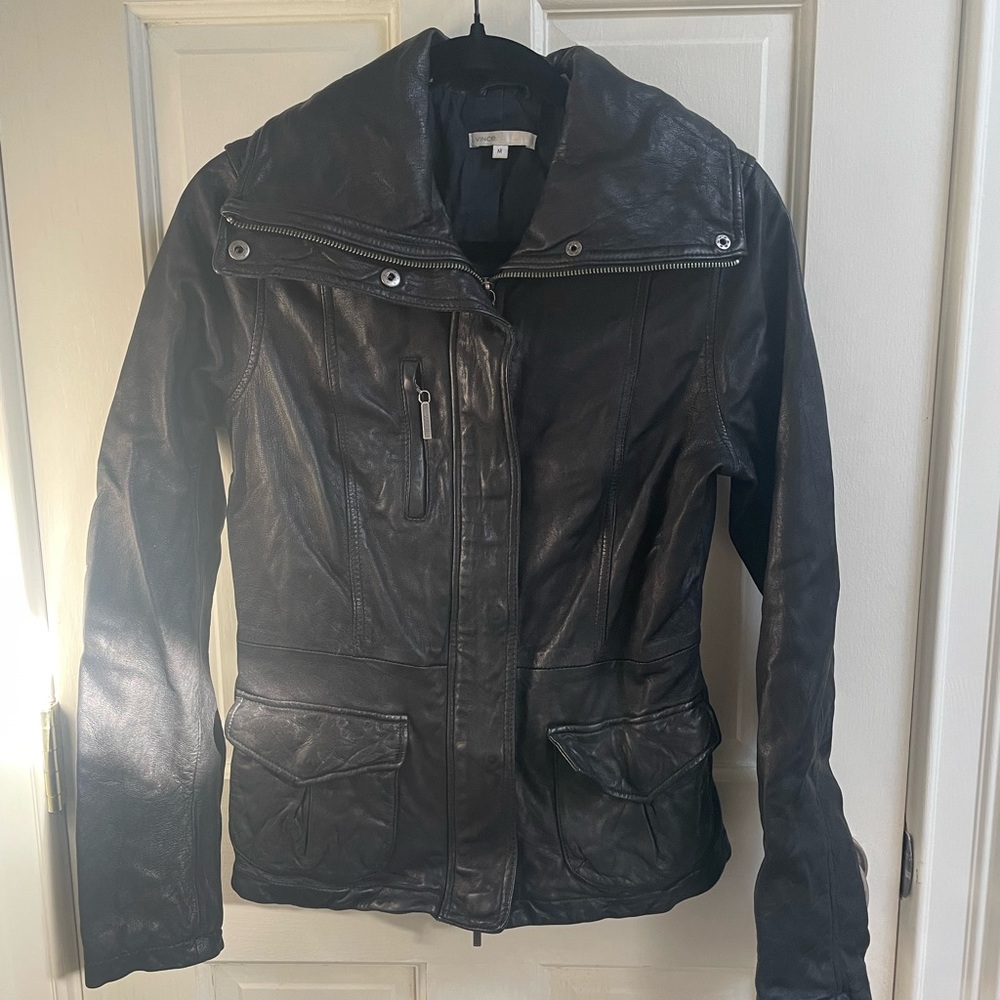 Vince Black Leather Jacket Size Medium